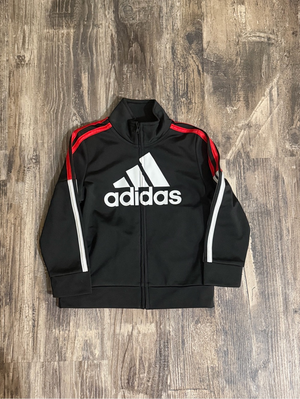 adidas Black Track Jacket with Red & White Stripes